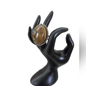 Bamboo Jasper Gemstone Ring Size 6 with German Silver Detailing